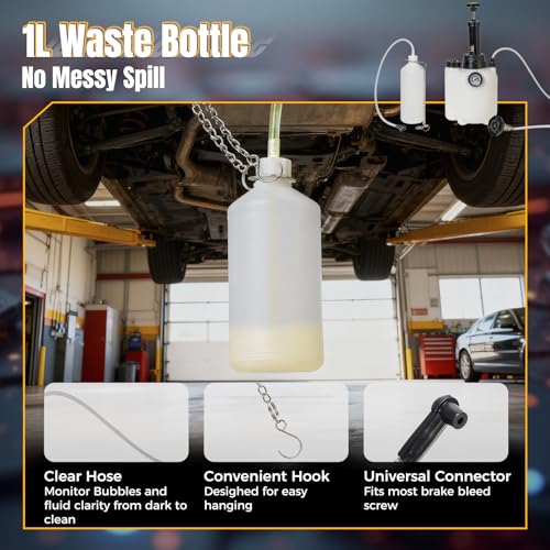 3L Brake Bleeder Kit, Manual Brake Fluid Bleeder Kit with 1L Waste Bottle | 43.5/45/49.5/50.7mm 4 Master Cylinders Adapters and Fluid Dropper, Suitable for Most Vehicles