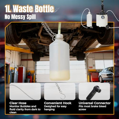 3L Brake Bleeder Kit, Manual Brake Fluid Bleeder Kit with 1L Waste Bottle | 43.5/45/49.5/50.7mm 4 Master Cylinders Adapters and Fluid Dropper, Suitable for Most Vehicles