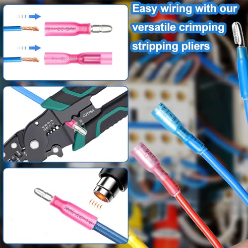 smseace 110PCS Heat Shrink Bullet Connectors with Crimping Tool 22-10AWG Waterproof Bullet connectors Heat Shrink Female&Male Connector for Automotive Boat Stereo Industrial Equipment - size: 111Pcs