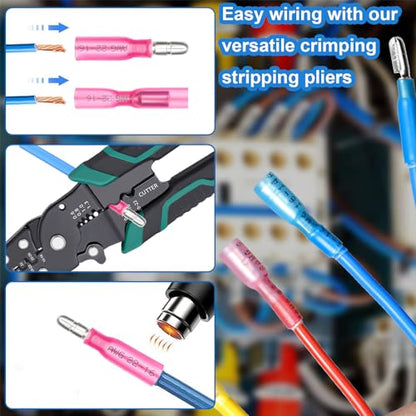 smseace 110PCS Heat Shrink Bullet Connectors with Crimping Tool 22-10AWG Waterproof Bullet connectors Heat Shrink Female&Male Connector for Automotive Boat Stereo Industrial Equipment - size: 111Pcs