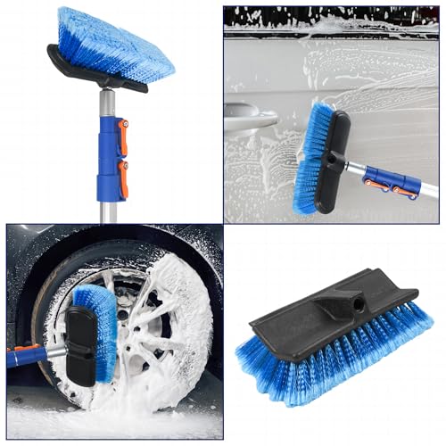 20 FT Exterior House Cleaning Brush Set with 5-12 Foot Telescoping Extension Pole, Soft Scrub Car Wash Brush, Medium Bristle Cleaning Brush and Window Squeegee & Washer - size: 12FT POLE