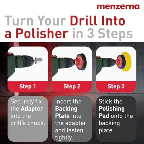 menzerna 3in1 Polishing Set – One-Step Polish (8oz) + Drill Machine Adapter + Medium Cut Pad | Polish Your Car with a Cordless Drill - style: Adapter Set