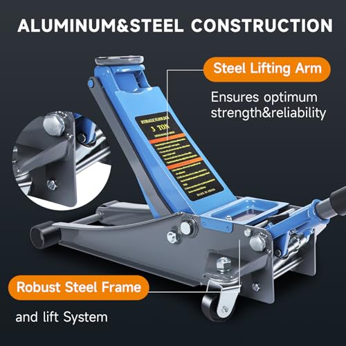 LARBANKE 3 Ton Low Profile Floor Jack,Hydraulic Carbon Steel Car Jack with Dual Pistons Quick Lift Pump,Easily Slide into Cars&Provide Stable Support,Lifting Range2.87-19.69",for Verious Cars - size: 497mm