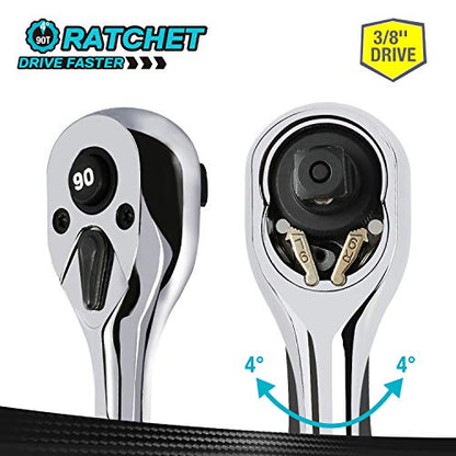 DURATECH 3/8-Inch Drive Ratchet, 90-Tooth Quick-release Ratchet Wrench, Reversible, Chrome Alloy Made, Full Polished, Stocking Stuffers for Men Women Gifts for Men Gifts for Women Gifts for Dad - size: 3/8"(Polished)