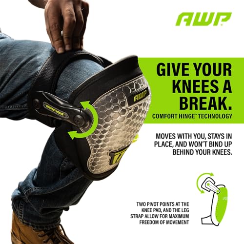 AWP Gel Pro Comfort Hinge Knee Pads | Dual Gel/Foam Padding + Comfort Hinge Design | Non-Marring Cap, Breathable Straps | Jobsite Knee Protection for Flooring, Construction & Landscaping - size: 1 Pair, style: Gel Pro Foam Padding Knee Pads