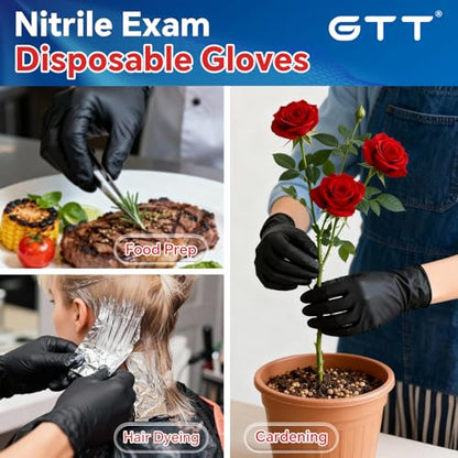 GTT Black Nitrile Exam Gloves 6 Mil, Powder-Free Disposable Gloves, First Aid,Cleaning Food Prep, Tattoo,Cooking,Mechanical - size: Small, style: 100 Count