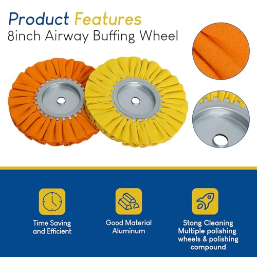 9 Pcs 8 Inch Airway Buffing Wheel Kit, 5/8 Inch Arbor for Angle Grinder | Includes 4 Density-Coded Wheels, 4 Solid Polishing Blocks and Safety Flange for Scratch Removal and Mirror Finishing on Metal