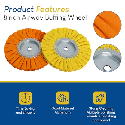 9 Pcs 8 Inch Airway Buffing Wheel Kit, 5/8 Inch Arbor for Angle Grinder | Includes 4 Density-Coded Wheels, 4 Solid Polishing Blocks and Safety Flange for Scratch Removal and Mirror Finishing on Metal