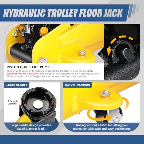 Auto Dynasty 2 Ton Floor Jack with Jack Stands, Heavy Duty Steel Hydraulic Racing Floor Jack with Single Piston Quick Lift Pump, Hydraulic Trolley Service Car Jack, Yellow - color: Yellow