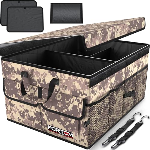 FORTEM Trunk Organizer For SUV Car Trunk Organizer, Foldable Storage, Car Accessories for Women Men, Collapsible Bag, 600D Oxford, Non Slip Bottom, Straps, Soft Cover (50L) - color: Desert Camo, size: Medium (50L)