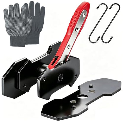 360° Ratcheting Brake Caliper Press Tool with 2 Steel Plates, 2 Hooks & Work Gloves, Universal Piston Spreader for Car Truck Disc Brake Repair
