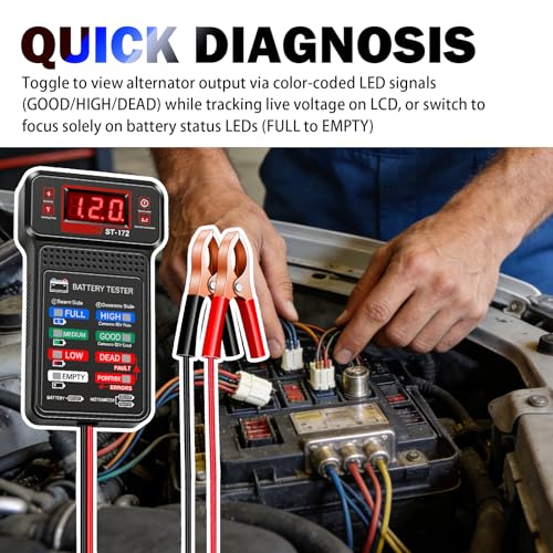 Car Battery Tester with LED Indicator & LCD Display,Battery Load Tester 12V Automotive with Alligator Clips,Universal Car Batteries and Alternator Testers for Most 12V Vechcles