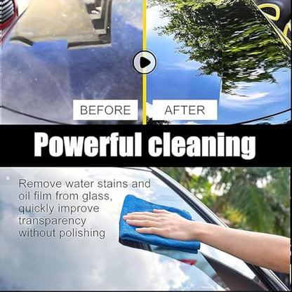 Car Glass Oil Film Cleaner, Glass Film Removal Cream, Car Windshield Oil Film Cleaner, Glass Stripper Water Spot Remover with Sponge and Towel (1 Set) - color: 1 Set