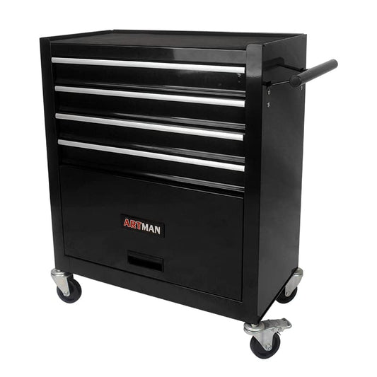 4 Drawers Tool Chest on Wheels, Multifunctional Rolling Tool Cart Tool Storage with 1 Cabinet, Drawers Rolling Tool Box Organizer for Garage, Warehouse, Workshop, Repair Shop (4 Drawers-Black) - color: Black, size: 4 Drawers 1 Cabinet