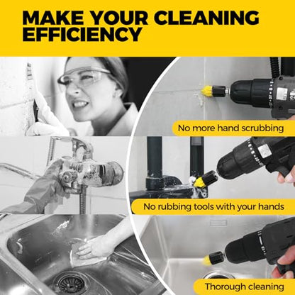Holikme 6pcs Drill Brush Set for Home Cleaning - Grout and Tight Spaces | 3/4”W Drill Brush Attachment Set, corner brush, detail brush, grout, tile, shower and tub cleaning