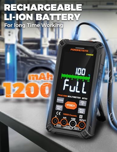 Smart Digital Multimeter Auto-Ranging,10000 Counts True-RMS | POROMETISTO Rechargeable Voltmeter Multimeter with NCV & Capacitance Check,Dual Fuse Electric Tester for HVAC & Automotive