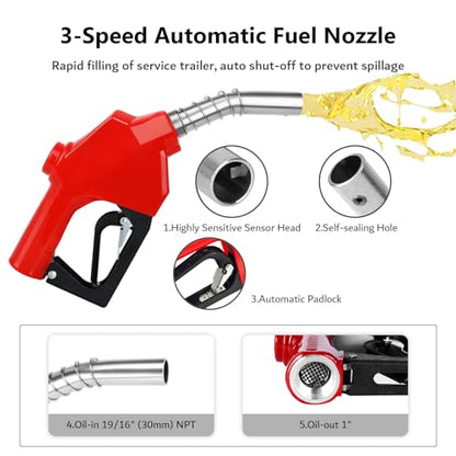 1“ x 50ft Diesel Fuel Hose Reel Retractable with Fuel Nozzle, 1 Inch Fuel Transfer Pump Hose, Auto Swivel Rewind, Max 300 PSI Tank Hose, Easy Use for Farms Boat Truck Bed Trailer Cart - color: Red, size: 1" x 50ft