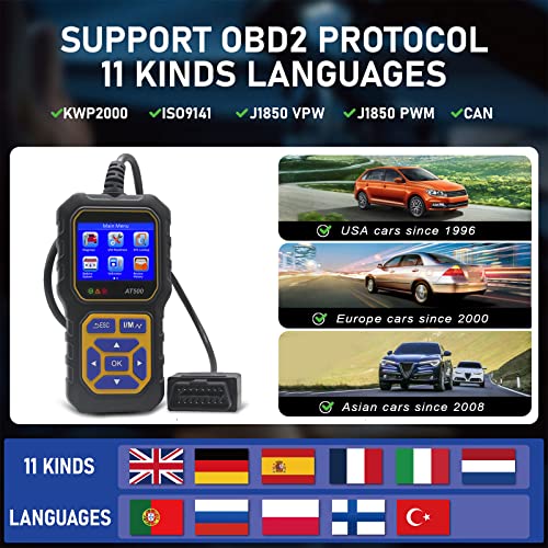 Car OBD2 Scanner Code Reader Engine Fault Code Reader iKiKin AT500 Professional Reader Scanner Diagnostic Tool Check Engine Light Scan Tool for OBD II Protocol Cars Since 1996 - color: AT500 Blue