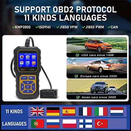 Car OBD2 Scanner Code Reader Engine Fault Code Reader iKiKin AT500 Professional Reader Scanner Diagnostic Tool Check Engine Light Scan Tool for OBD II Protocol Cars Since 1996 - color: AT500 Blue