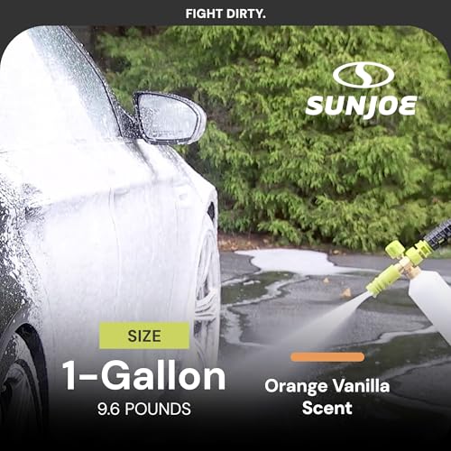 Sun Joe Snow Foam Car Wash Soap & Cleaner Concentrate, Orange Vanilla Scent, 1 Gallon - Cleaning Solution for Automotive Vehicles, Vinyl, Aluminum, Wood, & Brick Surfaces, SPX-FCS1G-COC - style: Orange-Vanilla Car Snow Foam Cleaner