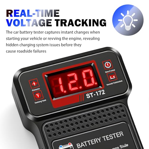 Car Battery Tester with LED Indicator & LCD Display,Battery Load Tester 12V Automotive with Alligator Clips,Universal Car Batteries and Alternator Testers for Most 12V Vechcles