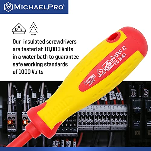 MichaelPro 2-Piece 1000V VDE Insulated Screwdriver Set, Electrician Tools, Slotted and Phillips Screwdrivers with Magnetic Tips, CR-MO Steel, 10,000V Tested and Certified for Electrician Safety - size: 2-Piece Phillips and Slotted Screwdrivers