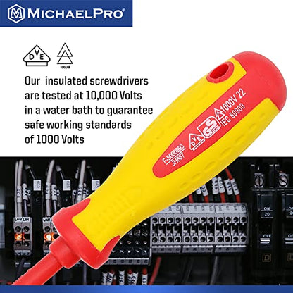 MichaelPro 2-Piece 1000V VDE Insulated Screwdriver Set, Electrician Tools, Slotted and Phillips Screwdrivers with Magnetic Tips, CR-MO Steel, 10,000V Tested and Certified for Electrician Safety - size: 2-Piece Phillips and Slotted Screwdrivers