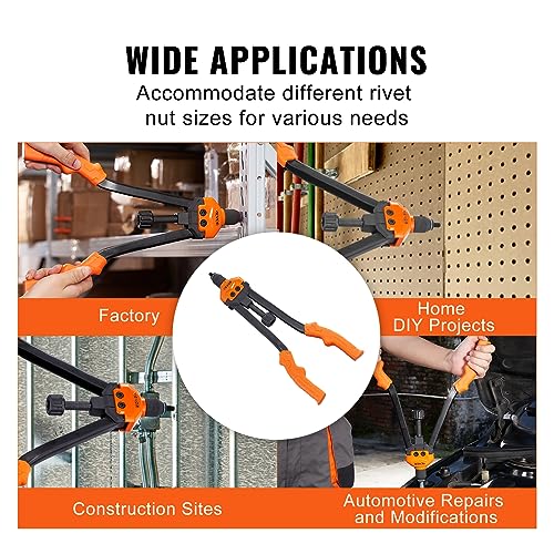 VEVOR 16" Rivet Nut Tool, Labor-Saving Rivnut Tool Kit with 13PCS Metric & SAE Mandrels, 186PCS Rivet Nuts,M3, M4, M5, M6, M8, M10, M12, 1/4-20, 5/16-18, 3/8-16,1/2-13, 8-32, 10-24 with Carrying Case - size: 16", style: RIVET NUT TOOL