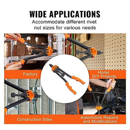 VEVOR 16" Rivet Nut Tool, Labor-Saving Rivnut Tool Kit with 13PCS Metric & SAE Mandrels, 186PCS Rivet Nuts,M3, M4, M5, M6, M8, M10, M12, 1/4-20, 5/16-18, 3/8-16,1/2-13, 8-32, 10-24 with Carrying Case - size: 16", style: RIVET NUT TOOL