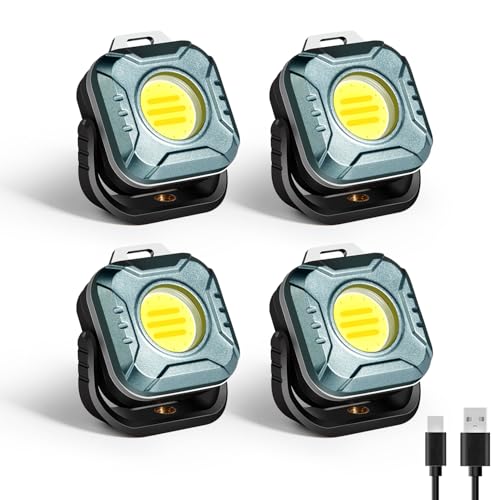 Magnetic Work Light Rechargeable, 500 Lumens Floodlight | 1200 mAh LED Portable Lamp, 2.9 Oz Mini for Emergency Nighttime Auto Repair, Birthday Gifts for Husband and Father, 4 Pcs - color: Grey-4 PACK