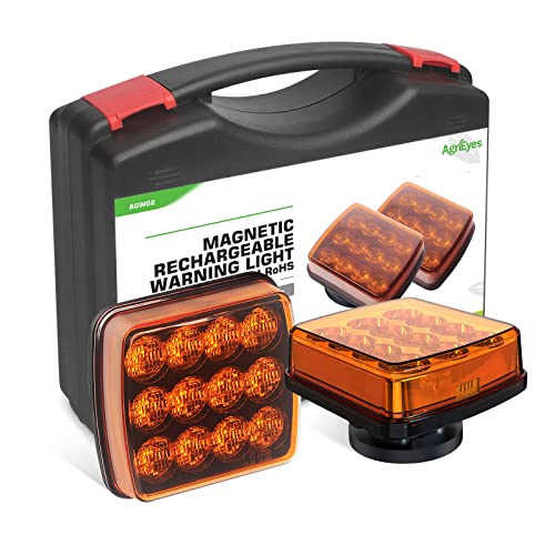 Agrieyes 2Pcs Rechargeable Flashing Lights for Vehicles, Super Magnetic Strobe Hazard Lights, Wireless Portable Amber Led Warning Beacon Emergency Light for Trucks Bus Tractor Oversize Trailer - color: Amber