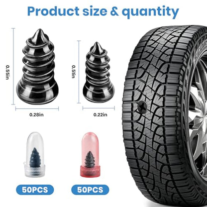 100 PCS Tire Repair Rubber Nail, 2 Size Vacuum Tire Plugs Kit | Quick Emergency Fix Without Disassembly, Repair Plugs for Car, Motorcycle, Bikes, Motorcycle, Truck - size: 100PCS