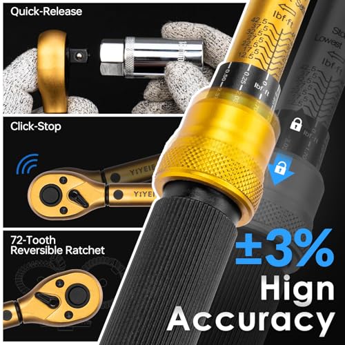 3/8-Inch Drive Torque Wrench Set, 5-50 FT.LB(6.8-67.8 Nm), Magnetic Spark Plug Socket Set, 12-Point Sockets 14mm & 16mm, Spark Plug Gap Tool, ±3% Accuracy, 72-Tooth Torque Wrench for Motor, Car Repair - size: 3/8″ 6PCS