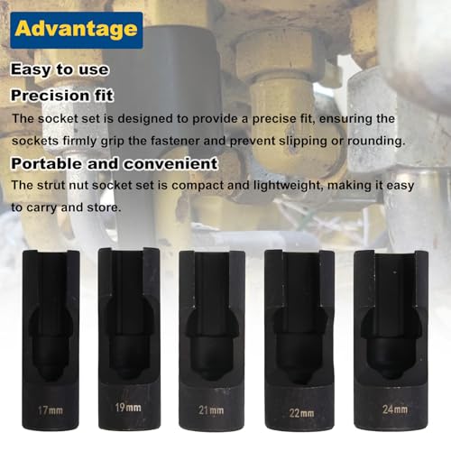 RULLINE 5Pc Flare Nut Socket Set – 1/2" Drive, Automotive/Mech | 5pcs Upgraded Steel Flare Nut Socket Set Kit for Automotive and Mechanical Applications 1/2" square drive - size: 5pcs