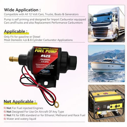 Gasoline Electric Fuel Pump Universal 12V 1-2A 28GPH 2-3.5 PSI Operating Fuel Pressure with 5/16 Inch (8mm) ID Fuel Line Hose 6.56FT - color: 2-3.5PSI 28 GPH for Gasoline+ 6.56FT Fuel Line