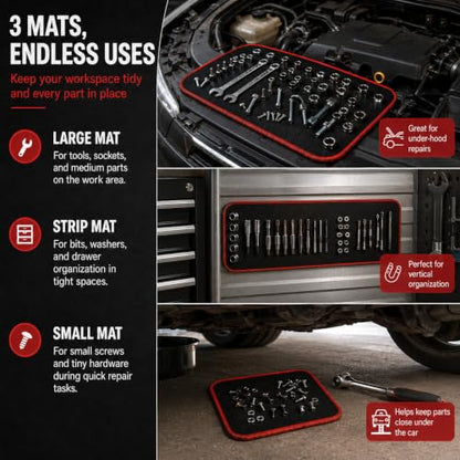 Magnetic Tool Mat Holder Set Tools Pad Tray Parts Flexible Bolt Pickup Screw Automotive Telescoping Gun Cleaning for Mechanics Magnet Organizer Mats Garage Under Car(4pc)