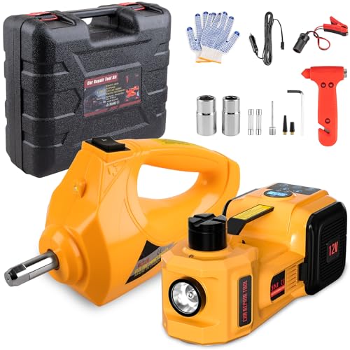 Electric Car Jack, 5 Ton 12V Digital Display Electric Jack for Car with E-Impact Wrench, Tire Inflator Pump and LED Light, (Lifting Range: 6.1-17.7 Inch) for Sedan, SUV, Truck Tire Change Replacement - color: Orange