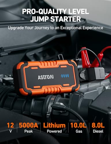 AstroAI P10 Car Battery Jump Starter, 5000A Portable Jump Starter Battery Pack for Up to 10L Gas & 8L Diesel Engines, 12V Lithium Jump Box, Auto Booster Pack with 3-Mode LED Lights & Jumper Cable - color: Orange - 5000A (P10)