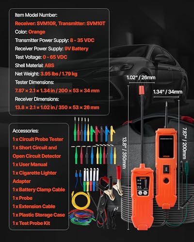 VEVOR Automotive Circuit Tester Kit, 8-35 DCV Power Circuit Probe Tester with TFT Color Display and Lighting, 2-in-1 Electrical Automotive Power Tester Probe with 19.7 ft / 6 m Extension Cable - style: SVM10