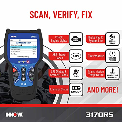 INNOVA 3170RS OBD1 & OBD2 Scanner, ABS Bleeder Scan Tool, OBD2 Diagnostic, Caliper Service, Brake Pad Life, Read/Erase ABS/SRS Codes, Reset Oil Light, Live Data, Updates Included