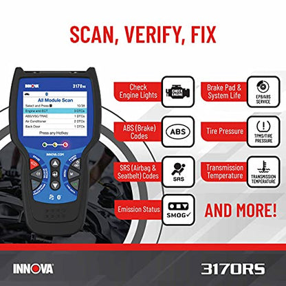 INNOVA 3170RS OBD1 & OBD2 Scanner, ABS Bleeder Scan Tool, OBD2 Diagnostic, Caliper Service, Brake Pad Life, Read/Erase ABS/SRS Codes, Reset Oil Light, Live Data, Updates Included