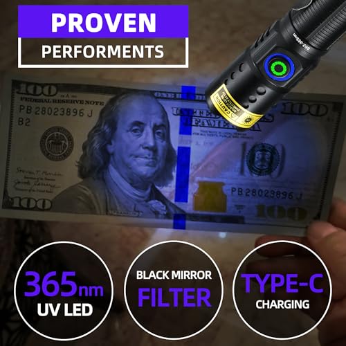 DARKBEAM UV Flashlight 365nm Black Light - Mini & Powerful LED Ultraviolet Blacklight Flashlights - Rechargeable Woods Lamp for AC Leak, Resin Curing, Cat/Dog Urine, Blood Tracking, Rocks Finder