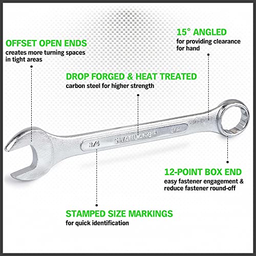 SWANLAKE GARDEN TOOLS 26-Piece Combination Wrench Set with Roll-up Pouch, SAE 1/4” - 1”, Metric 8mm - 24mm, Perfect for General Household, Garage, Auto Repairs and Travel Emergency - style: 26PCS Metric&SAE
