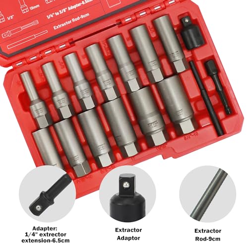 16-Pcs Spiral Deep Bolt Extractor Set, Stripped Bolt Remover Lug Nut Extractor Set, Stripped Lug Nut Remover for Broken Damaged Rounded-Off Bolts, Nuts, Bolts, Studs, Fittings, Threaded Tubes - size: 16Pcs