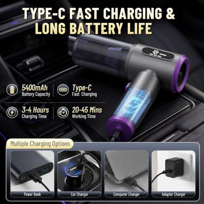 Car Vacuum Cleaner,Handheld Vacuum,20000PA High Power - color: Gray and Purple