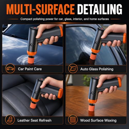 Mini Cordless Car Polisher Kit, 2-Speed Polishing Machine with Buffing Pads, Car Scratch Remover, Wax, Glass Oil Film Cleaner, All-in-One Auto Detailing Set for Paint & Glass Restoration