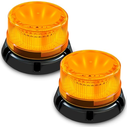 2-Pack Amber Strobe Beacon Light, Rechargeable LED, Magnetic Base | Wireless 3600mAh with suction cup mount. Emergency safety warning light for trucks, cars, tractors and tow trucks.