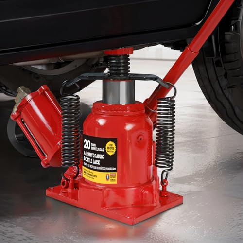 Big RED Air Jack, 20 Ton Hydraulic Bottle Jack, Lift Range 7-1/16" to 12-5/8", Low Profile Heavy Duty Jack with Dual-Power Operation, Adjustable Lift Range & Safety Valve - 20 Ton (40,000 LBS) - size: 20 Ton (40,000 lbs), style: Air Jack