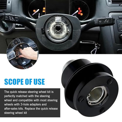 3 Hole Steering Wheel Quick Release Hub Adapter, 360 Steering Wheel Quick Release Disconnect Hub Kit (Black)