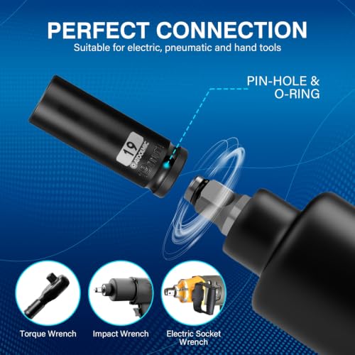 1/2 Inch Drive x 19mm Deep 6PT CR-MO Impact Socket for Removing Axle nut | Metric Socket,6-Point Radius Corner Design,Two Size Markings,Square Chamfered Opening,For Removal of Axle Nut - size: 19 mm, style: 1/2" Drive Deep Socket